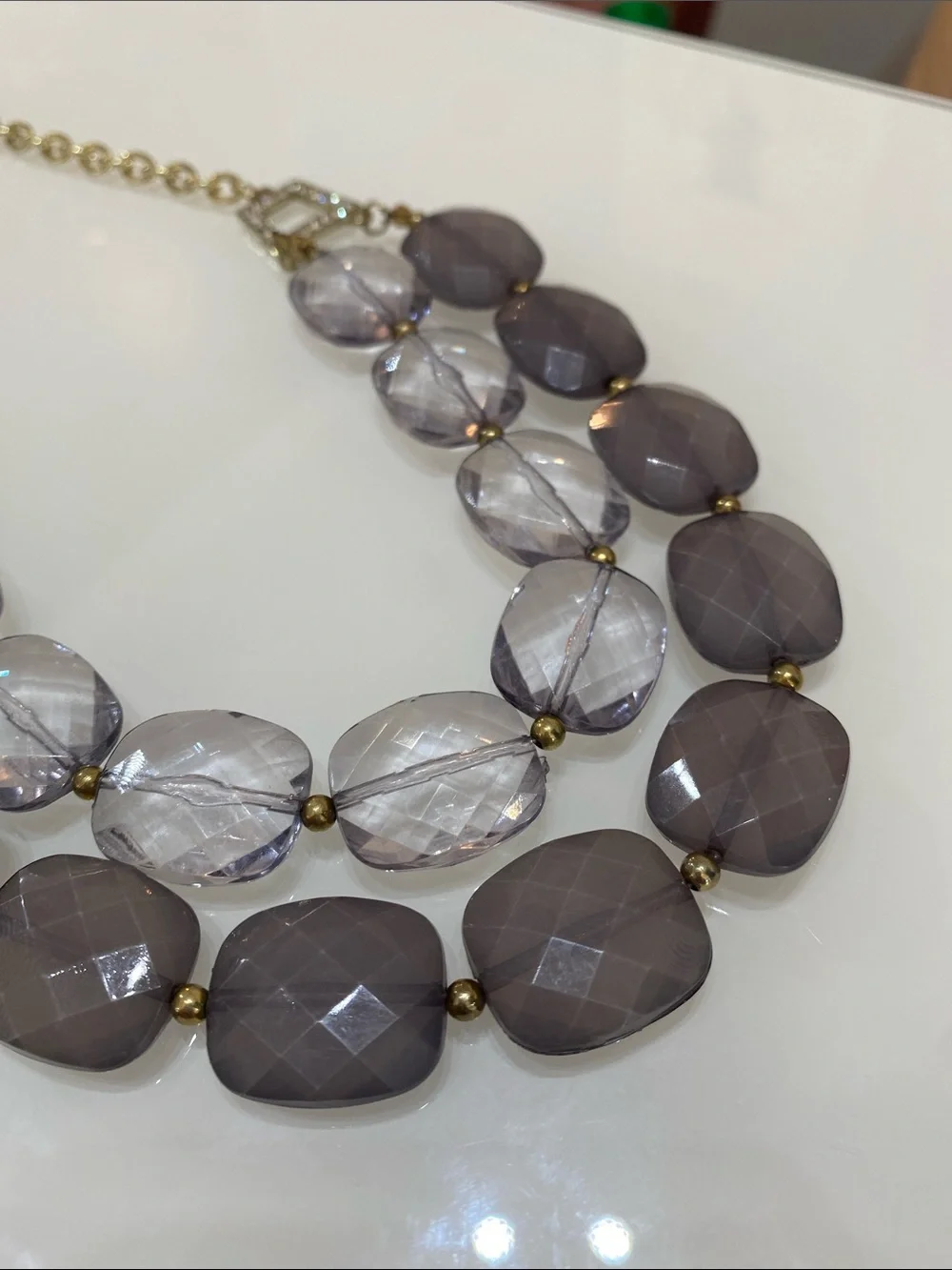 Stylish Two-Row Lavender Beaded Statement Necklace - Unbranded